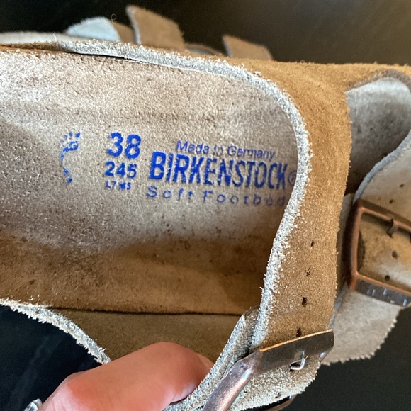 Birkenstock Arizona Soft Footbed Suede Taupe Leather Sandals with Buckles - Picture 2 of 7